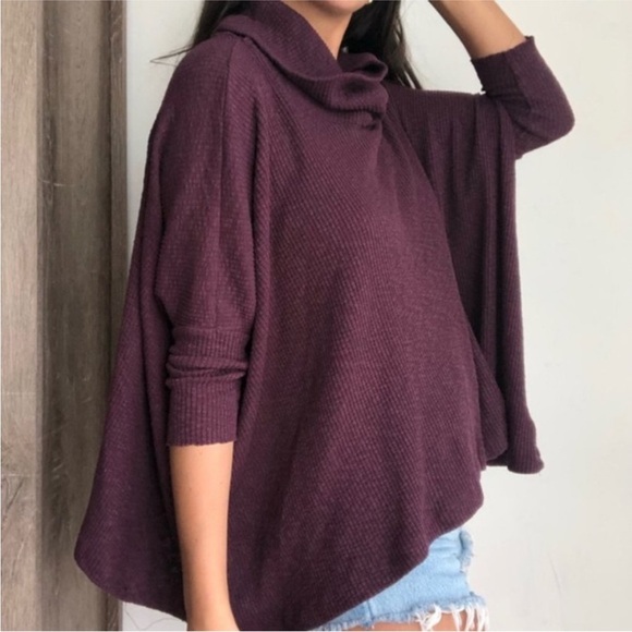 FP Beach | Free People Plum Split Back Cowl Neck Poncho Sweater - Size Large - Picture 9 of 15